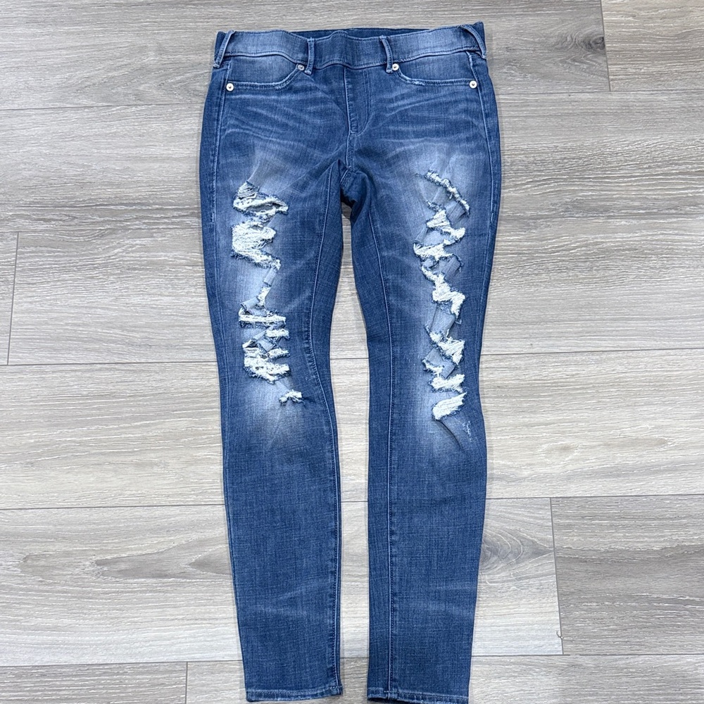 True Religion Blue Distressed Skinny Jeans, Jennie Runway Leggings, size M/M